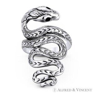 Snake Spirit Animal Serpentine Charm Boho Ring in .925 Sterling Silver - Size 6